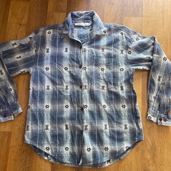 Vintage 90’s Paris Sport Club Cotton Flannel Aztec Print Blouse Sz M - Picture 1 of 4